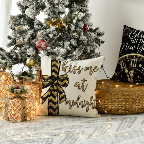 AVOIN colorlife Happy New Year Cheers at The New Year Throw Pillow Covers, 18 x 18 Inch Winter Holiday Celebrate Party Cushion Case Decoration for Sofa Couch Set of 4