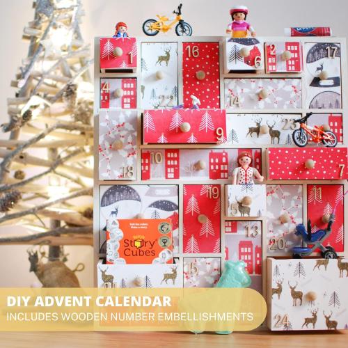 DIY Wooden Advent Calendar Apothecary Cabinet Craft Storage organiser with Drawers for Decorating or Natural Wood. Handles Detached. Comes in Gift Box