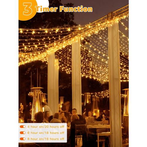 Outdoor String Lights 1200LED 196FT, 8 Modes Dimmable Fairy Lights with Remote and Timer, Waterproof String Lights for Festive Decoration Indoor Wedding Party Holiday (Warm White)