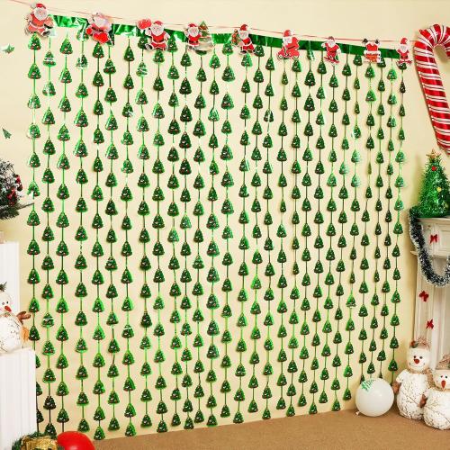 Christmas Party Backdrop Decorations 2 Pack 3.3x6.6ft Red Silver Green Photobooth Props Christmas Tree Pattern Metallic Tinsel Streamer Foil Fringe Curtains for Wall Door Ugly Sweater New Year