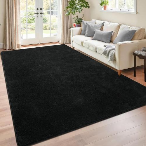 Chicrug 4x6 Minimalist Washable Area Rugs for Bedroom Living Room Classroom, Modern Soft Memory Foam Rug for Kids Nursery, Low Plie Indoor Carpet for Dorm Dining Office Bedside Room Decor, Black