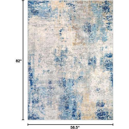 Lahome Modern Abstract Washable Area Rugs 5x7, Soft Living Room Rug Non Slip Stain Resistance, Faux Wool Floor Carpet for Bedroom Dining Room Nursery Kids Playroom,Blue/Grey