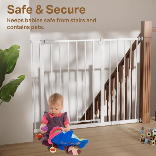 InnoTruth 29.5–40.75 Baby Gate for Stairs, 30 Tall Dog Gates for Doorways & Hallways, Safety Gate for Kids & Pets, Pressure-Mounted Walk-Through with Dual Lock & 2-Way Swing, White