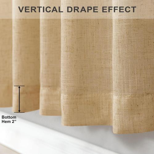 Burlap Color Curtains 84 Inch Length for Living Room 2 Panels Back Tab Pocket Primitive Drapes Flax Linen Country Cotton Light Filtering Sheer Tan Brown Curtains for Bedroom Farmhouse Decor 7 FT Long