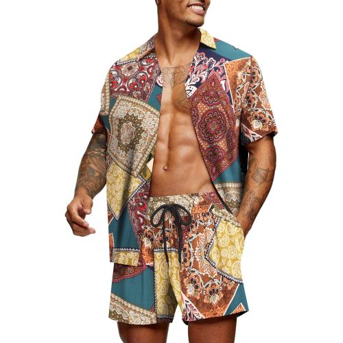 COOFANDY Men's Hawaiian 2 Piece Outfits Summer Beach Matching Set Flower Shirt and Shorts Tropical Vacation Set