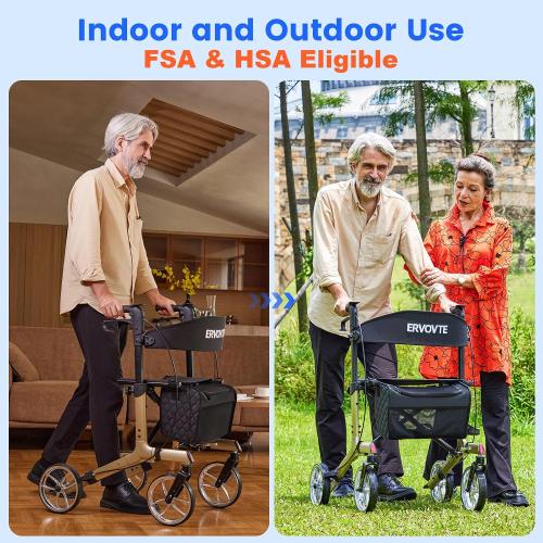 Walkers for Seniors with Seat, Foldable Rollator Walker, Reinforced Aluminum Frame, 8 Big Wheels for Indoor & Outdoor All Terrain Use, Height Adjustable Lightweight Rollator Walker with Seat