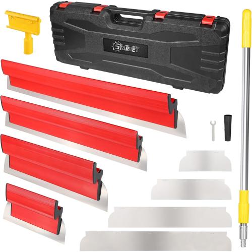 Drywall Skimming Blade Set with 30 - 48 Extension Handle 10in/16in/24in/32in Stainless Steel Skimming Blades for Wall Surface Smoothing Drywall Plaster Wallboard Includes Replaceable Blades