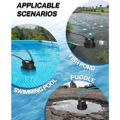 AgiiMan 850GPH Pool Cover Pump, Submersible Sump Pump above Ground | 16FT Drain Hose, 25FT Power Cord, 3 Adapters, Compact Design, Fast Water Removal for Pool Covers and Above Ground Pools