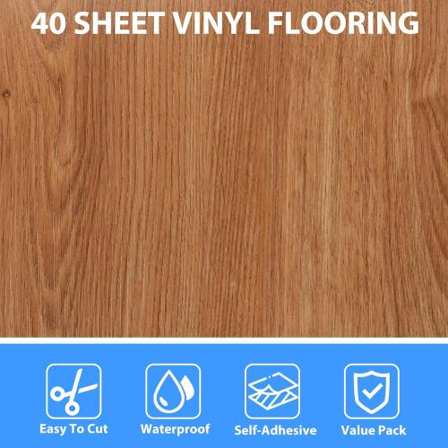 AKOLAFE Sheet Vinyl Flooring 12x12 Inch Peel and Stick Floor Tile Waterproof Wood Grain Flooring Tile Clearance Self Adhesive Vinyl Floor Tiles Sticky Laminate Flooring Stick on Bathroom Kitchen RV