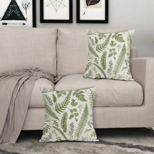 Sage Green Leaf Plant Pillow Covers 18X18 Inch Set of 2 Tropical Fern Herbs Botanical Leaves Floral Decorative Pillow Cases Vintage Cushion Case Farmhouse Home Decor For Couch Sofa Porch Outdoor