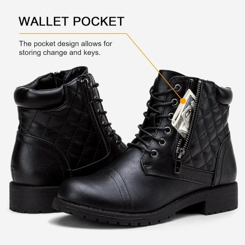 Size 8 Color Black Vepose Women's 903 Combat Ankle Boots, Lace up Comfortable Booties Low Heel