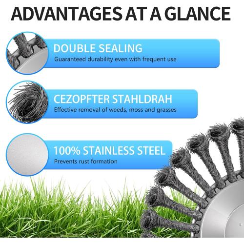 Steel Wire Blades for Weed Eater, Ultracut Wire Rotary Brush Weed Trimmer Head, Unbreakable Wired Trimmer Blade Universal Adapter Kit Included for Moss Grass Rust Removal (8 Inch)