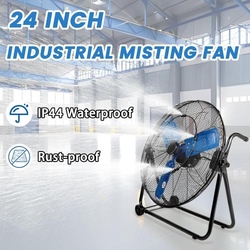 24 Inch Industrial Floor Fan High Velocity 8500 CFM Heavy Duty Outdoor Misting Fan with Aluminum Blades, 360  Adjustable Tilt Metal Fans for Workshop Patio Warehouse Factory Garage - UL Listed