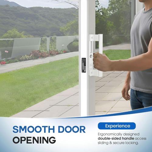 Sliding Glass Door Handle Set with Interior and Exterior Handles, 6-5/8, Fits 1 to 1-1/8 Thick Doors. (White- Straight Handle 2 Sides, Straight Tube Handle with Key)