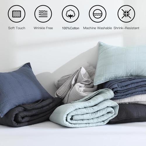 HORIMOTE HOME 100% Cotton Quilt Set King Size, Charcoal Pre-Washed Bedspreads Coverlet Set in Geometric Pattern, Cozy Lightweight Stitching Decorative Bedding Cover with 2 Shams for All Season