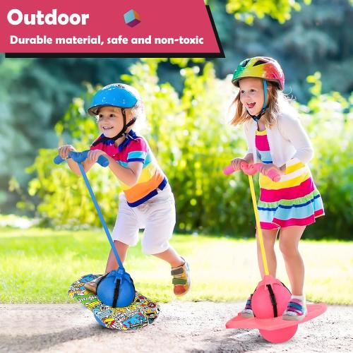 Pogo Jumper with Handle and Ball Pump, High Jump Toy Bounce Jump Trick Board Pogo Bouncing Ball Safe and Fun Pogo Stick for Kids Boys Girls and Adults (Pink)