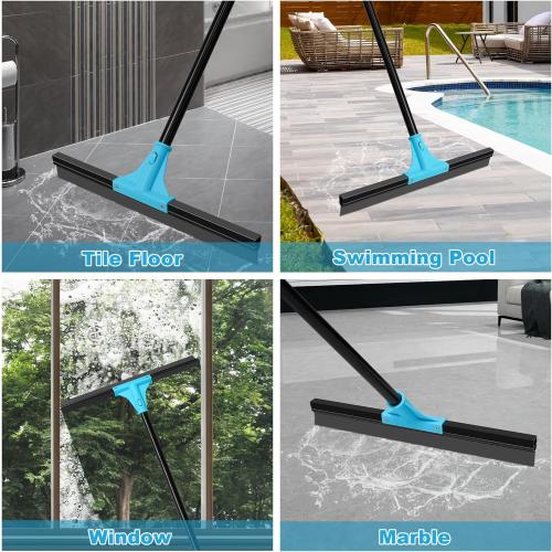 NEWE Floor Squeegee Broom with 18’’ Heavy Duty Rubber Scraper and 58.3’’ Telescopic Long Handle for Garage Concrete Bathroom Tile Shower Glass Marble Deck Window