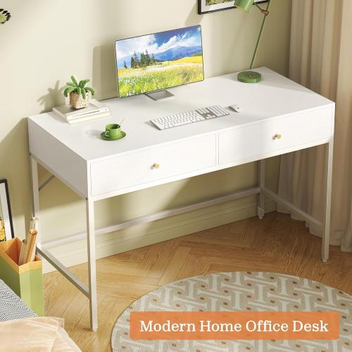SUPERJARE Vanity Desk with Drawers, 47 inch Computer Desk, Modern Simple Home Office Desks, Makeup Dressing Table for Bedroom - White, 7997W