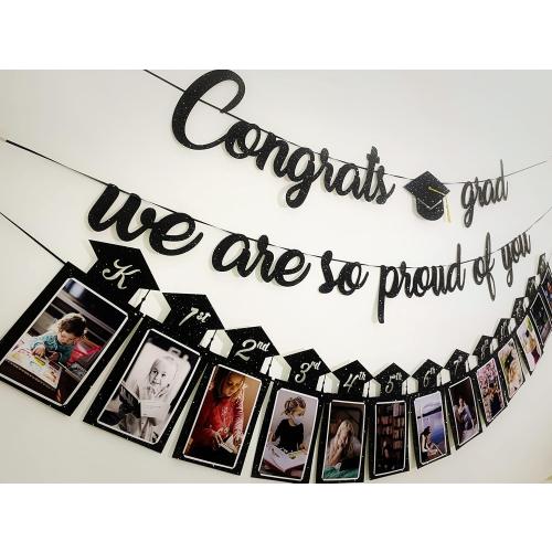 Graduation Decorations Class of 2025 Party Supplies - Congrats Grad, We are So Proud of You Banner and K-12th Grade Graduation Photo Banner (Pre-Strung)