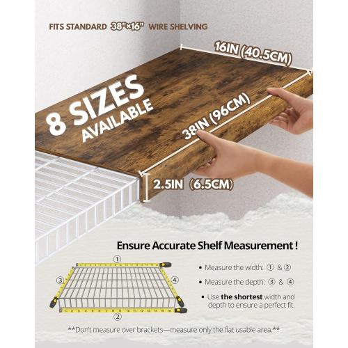 Set of 5 Size  38 W × 16 D Wire Rack Covers for Shelves – Engineered Wood Shelf Covers for Wire Shelving, Rustic Farmhouse Style for Pantry, Closet & Utility (5 Pack, 38 W × 16 D)