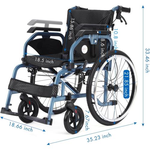 Medwarm Foldable Lightweight Wheelchairs with Handbrakes for Adults, Weights Only 30 lbs, Transport Wheelchairs with Flip Up & Height Adjust Armrest (22inch Rear Wheel)