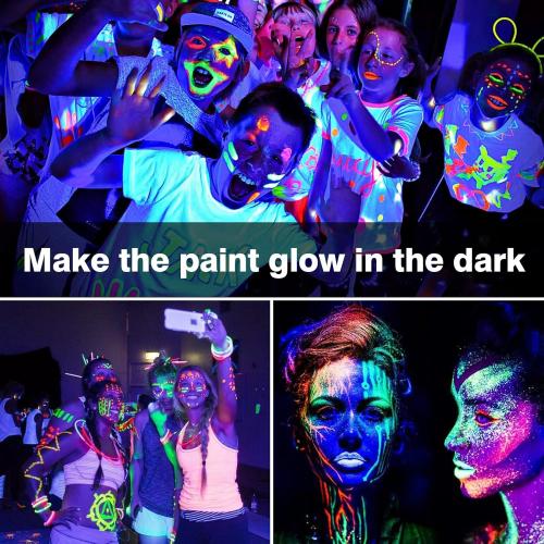 4 Pack A19 LED Black Light Bulbs,9W (100W Equivalent) E26 Base Dimmable Black Lights, UVA Level 385-400NM, Halloween Light Bulbs，Glow in The Dark，Fluorescent Poster, Body Paint,Neon Glow Party