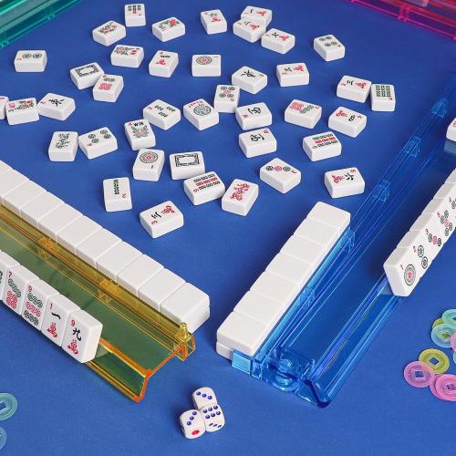 Mahjong All-in-One Tile Rack & Pusher, Clear Acrylic Mahjong Rack and Pusher Combo, Modern American Mahjong Tile Racks, Set of 4, Multi Color
