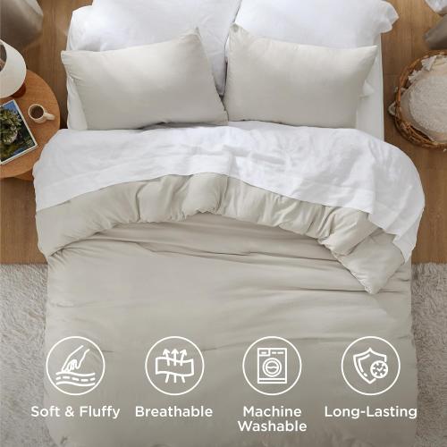 Bedsure California King Size Comforter Set, Beige Soft Prewashed Bedding for All Seasons, 3 Pieces GentleSoft™ Down Alternative Bed Set, 1 Lightweight Comforter (104x96) and 2 Pillowcases (20x36)