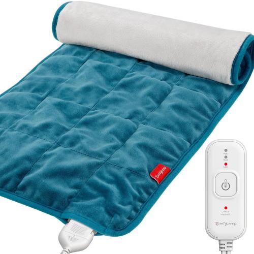 Size 12x24 Color Blue Comfytemp Weighted Heating Pad for Back & Period Cramps, FSA Eligible, Birthday Gifts for Mom Dad Women Men, 2.2lb HSA Electric Heat Pad for Neck Shoulder Pain Relief, 2H Auto-Off Heated Pad, 12x24