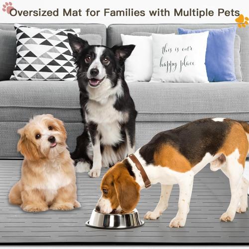 Largest Dog Food Mat, 39.5x29.5 Silicone Dog and Cat Mat for Food and Water Bowls, Thinken Waterproof Non-Slip XXXL Pet Feeding Mat for Floors (Brown)