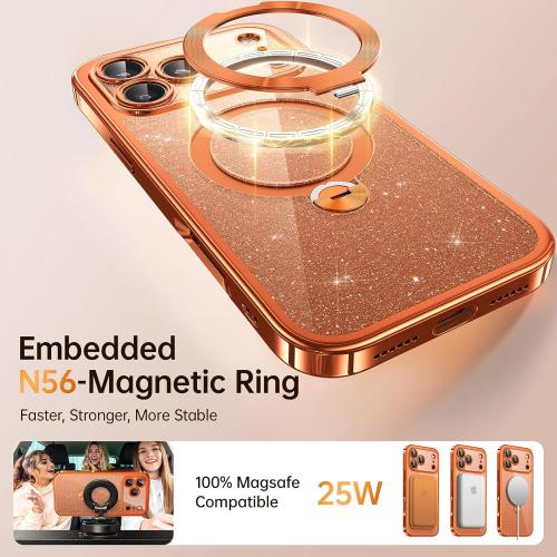 Offical Cosmic Orange for iPhone 17 Pro Max Case with 360 Spin Stand [DIY Glitter Cardstock] [Fit for MagSafe] 16FT Mil-Protection Polished for iPhone 17 Pro Max Case with Stand 6.9'', Cosmic Orange