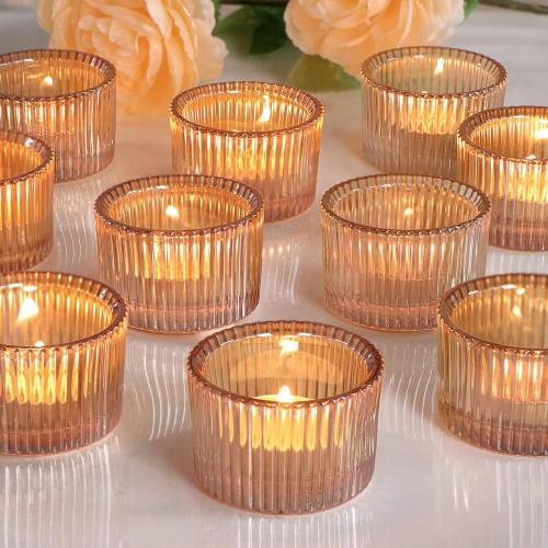 Tealight Candle Holder Set of 12,Gold Small Votive Candle Holders for Table Centerpiece,Glass Tea Light Candles Holder for Party&Home,Wedding Decor(2''Dia*1.4''H)