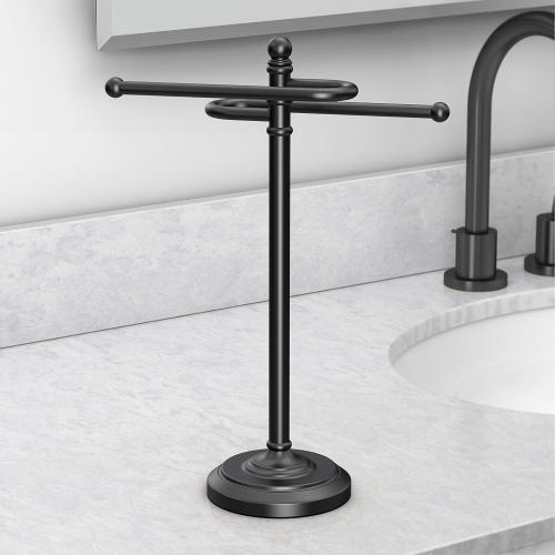 Gatco 1546MX Modern Round Base Freestanding Countertop S Style Towel Holder, Matte Black / 14.25 H x 8 W S-Shape Countertop Towel Rack/Hand Towel Holder for Bathroom, Kitchen