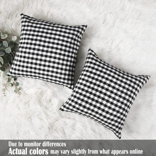 CARRIE HOME Black Plaid Throw Pillow Covers 18x18 Set of 2 Black and White Gingham Pillow Covers 18x18 Farmhouse Decor for Bedroom and Christmas Holiday