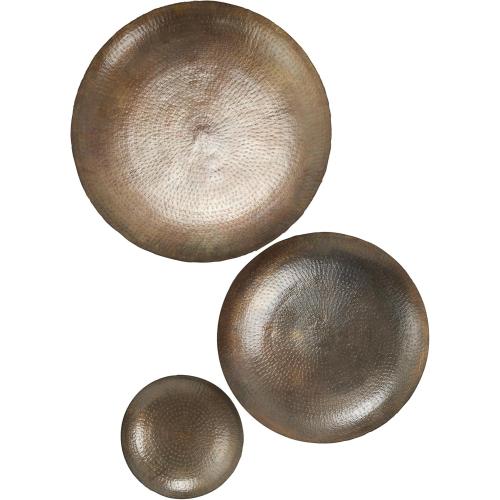 Deco 79 Metal Plate Home Wall Decor Large Metallic Disk Wall Sculpture, Set of 3 Wall Art 35, 29, 17D, Bronze