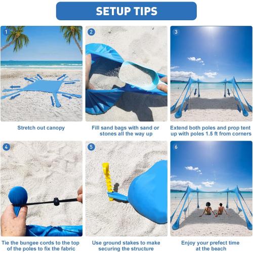 Beach Tent Canopy Pop Up Shade 10x10ft Sun Shelter Portable Family UPF50  with 8 Sandbags-2 Sand Shovel-4 Aluminum Poles-Ground Pegs-Carrying Bag for Outdoor Camping Fishing Backyard Picnic