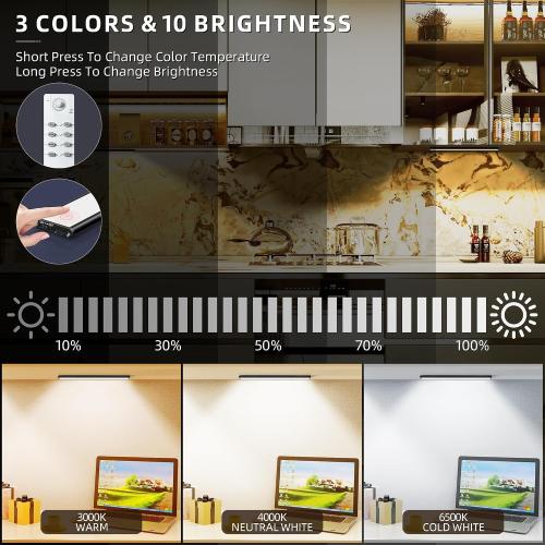 Under Cabinet Lighting,204 LED Wireless Motion Sensor Light Indoor, Rechargeable Closet Lights Battery Operated,Dimmable & 3 Color Temps,Magnetic Under Counter Lights for Kitchen, Closet (60CM,3Pack)