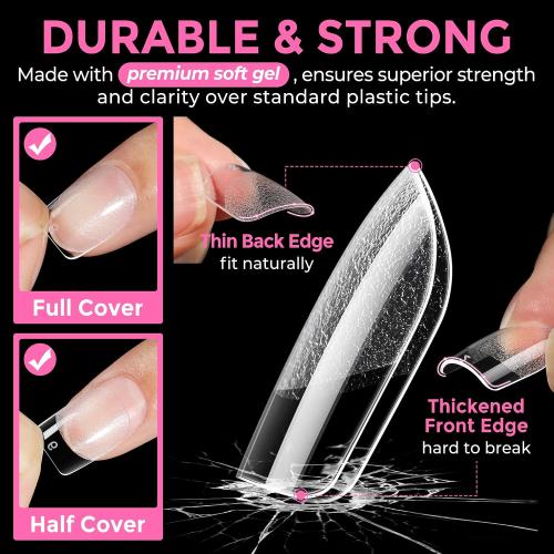 UNA GELLA Extra Short Square Nail Tips XS 216pcs Soft Gel Tips