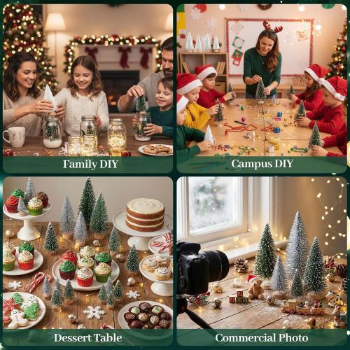 LOVEINUSA 45PCS Colorful Mini Christmas Trees, Snow Frosted Sisal Bottle Brush Trees with Wooden Base for Xmas Winter Home Table Decoration