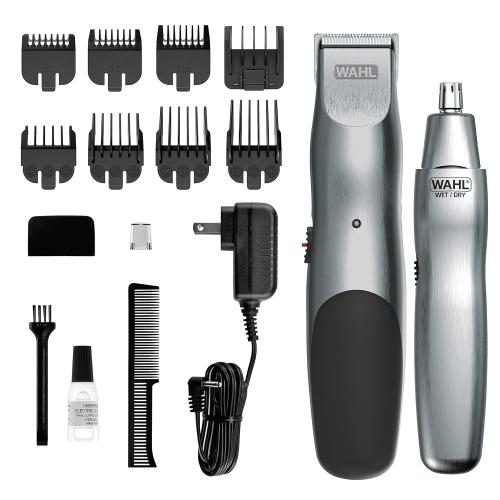 Wahl Groomsman Cord/Cordless Hair Trimmer kit for Men for Mustaches, Hair, Nose Hair, and Light Detailing and Grooming with Bonus Wet/Dry Electric Battery Nose Trimmer – Model 5623V