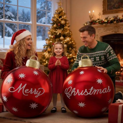 2 Pcs Christmas Inflatable Balls, 24 Inch Outdoor Decorative PVC Ball, Xmas Blow Up Jumbo Ball for Indoor, Giant Ornaments Outside Holiday Yard Lawn Decor (Merry Christmas)