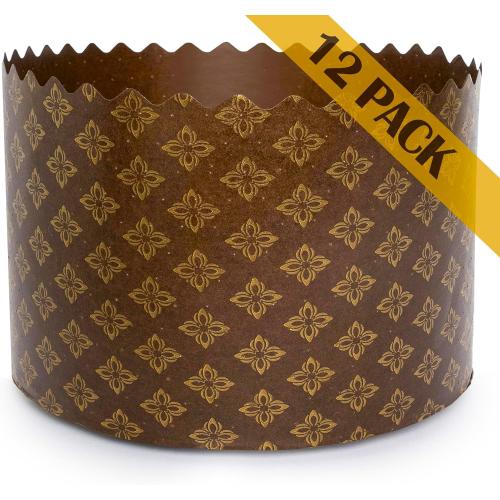 12oz Kulich Mold Paska Easter Bread Forms |12 pcs| Bread Paper Mold - Non Stick Panettone Paper Baking Molds Universal Brown Design