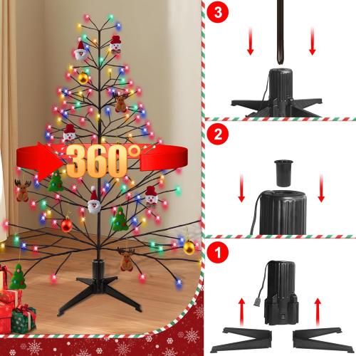 Stright 360 Degree Rotating Christmas Tree Stand, Revolving Artificial Tree Base for Tree Up to 7.5FT, Spinning Christmas Tree Stand with 2 Settings Trunk Diameter and One Built-in Electrical Outlet