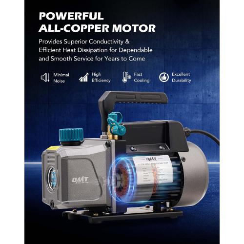 Orion Motor Tech AC Vacuum Pump and Gauge Set, 1/4 hp 3.5 cfm Vacuum Pump Manifold Gauge Kit with 3 Hoses Adapters & Accessories for R134a R12 R22 R502, A/C Vacuum Pump Kit for Auto HVAC Systems