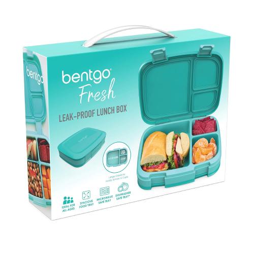 Bentgo Fresh Leak-Proof Bento Lunch Box, 4 Compartments, BPA-Free | Removable Divider, Portion Control, Durable Outer Shell, Microwave & Dishwasher-Safe Tray, BPA-Free (Aqua)