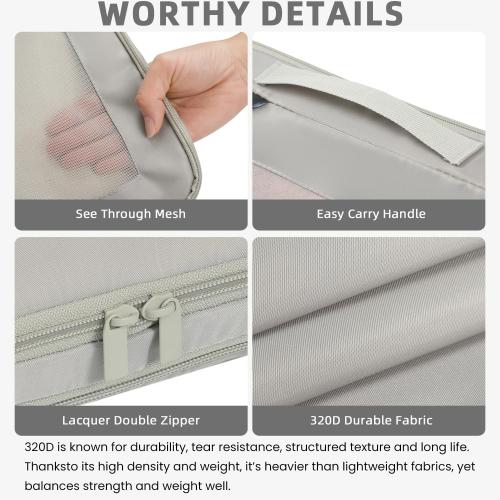 BAGAIL 4 Set/6 Set/8 Set Compression Packing Cubes Travel Accessories Expandable Packing Organizers (Square Mesh, 06-Grey)