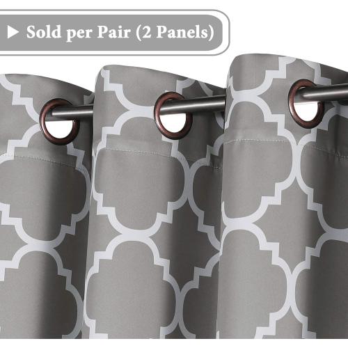 H.VERSAILTEX Blackout Curtains for Living Room/Bedroom Thermal Insulated Energy Saving Grommet Window Curtain Drapes (2 Panels) Geometric Moroccan Printed Draperies, Dove and White, 52 by 84 Inch