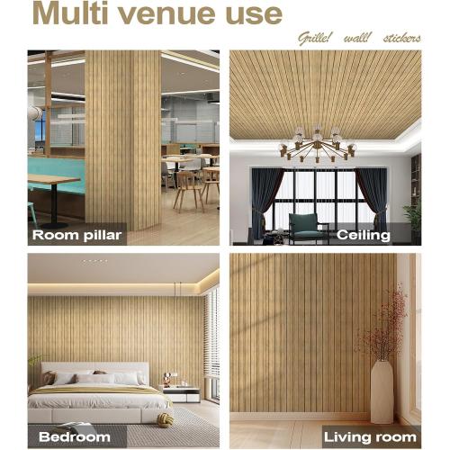 Chejiaye Wood Grain Peel and Stick 3D Wall Panel Soundproof Self-Adhesive Wall Sticker, Removable Thick PVC Slat Contact Paper for Kitchen