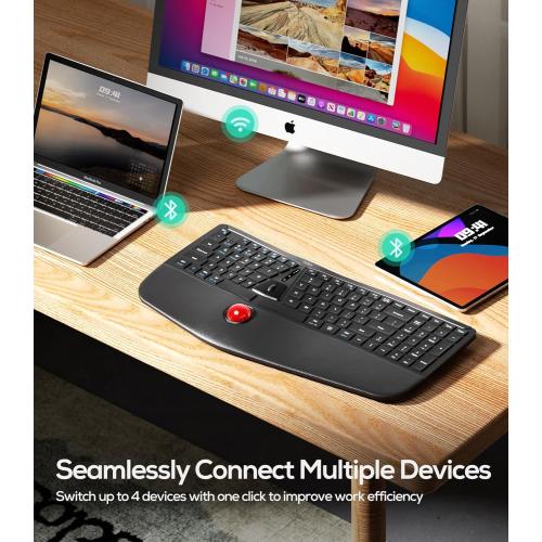 Nulea RT07 Wireless Ergonomic Trackball Keyboard - Bluetooth and 2.4G USB Connectivity, Natural Typing, Wrist Rest,Split Keyboard, USB-C Rechargeable,Compatible with Mac/Windows