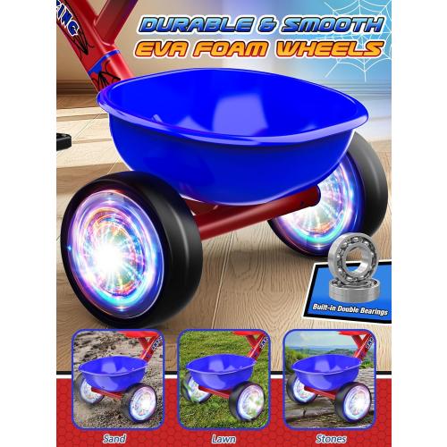 Tricycle for Toddlers 1-3 3-5 Year Olds, Spider Toddler Bike Baby Balance Bike with Colorful Lighting Wheels & Large Basket, Birthday Gift and Toy for 1 2 3 4 5 Year Olds Boys and Girls